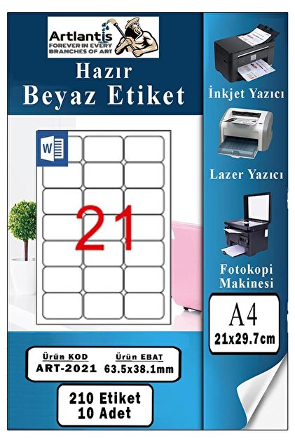 Artlantis A4 Hazır Etiket 63.5x38.1 mm 10 Sayfa 1 Paket Kendinden