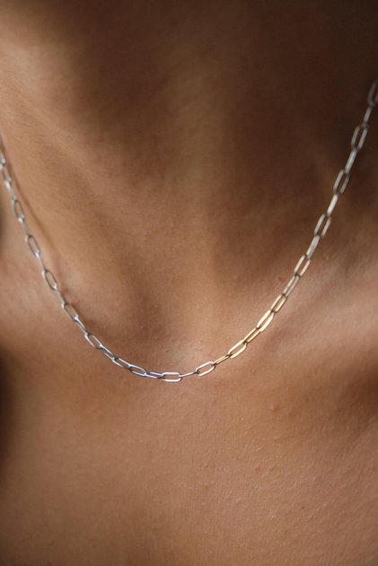 Steel Paperclip Oval Ring Chain Necklace Suitable for Daily Use Tarnish Resistant Cable Chain Necklace 2mm