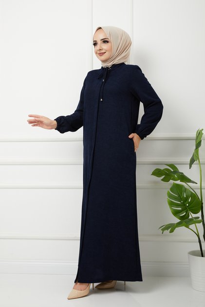 Chenille Fabric Winter Comfort Ferace - Navy Blue