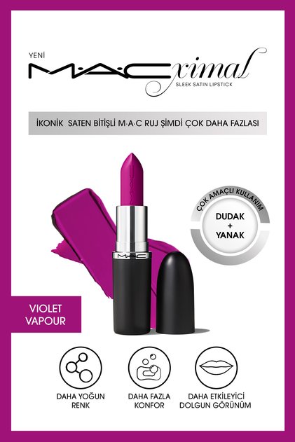 MACximal Sleek Satin Lipstick – Zamansız Saten Bitiş Sunan Ruj-VIOLET VAPOUR 3.5GM