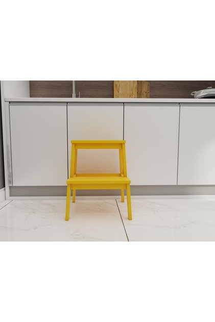 Basamaklı Ahşap Tabure Sarı Renk