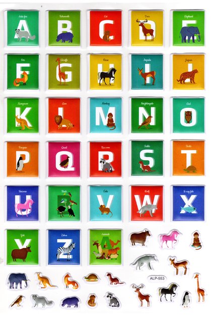Embossed sticker a4 size sticker book, planner label - (lim553) - alphabet letter with animals