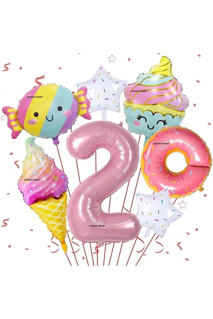 Pembe Donut numaraları folyo balonlar şeker Pentagram gökkuşağı dondurma Set 7 PARÇA
