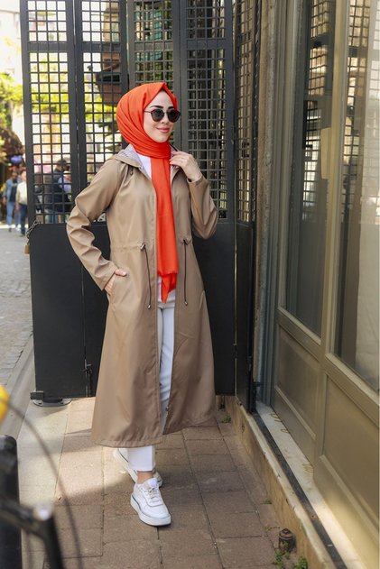 Ankle Striped Hooded Trench Coat