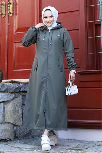 ALNİSS COLLECTİON Armine Long Trench Coat with Front Pocket Detail