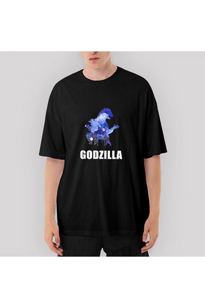 تي شيرت Godzilla in City أسود كبير الحجم M