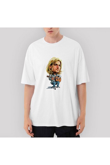 Kurt Cobain Cartoon Oversize White T-Shirt XL