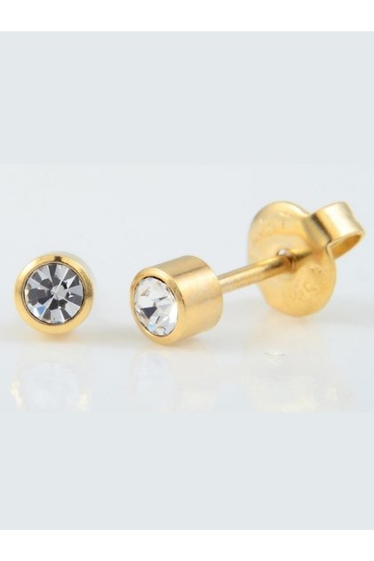 Gold Color Surgical Steel Earrings Unisex 5 Mm, Crystal Stone Solitaire Earrings (1 Pair)