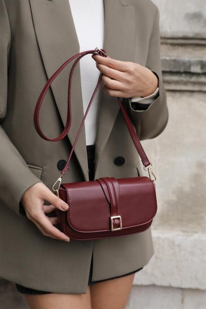 Claret Red Women's Buckle Crossbody Bag