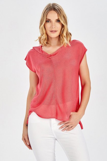 Magenta Blouse Düşük Kol Bluz - Koral