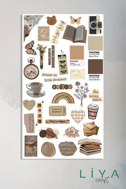 Brown Temalı Sticker Planner Ajanda Bullet Journal Için Uygun Set