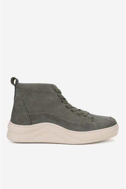 Women's Green Nubuck Genuine Natural Leather 36-41 Size Elastic Lace-Up Padded Heel Boots & Booties