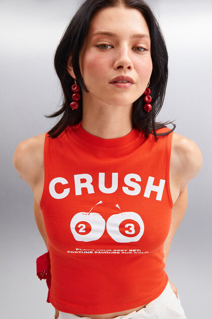 Azura Women's Printed Short Sleeve Crop Red T-Shirt
