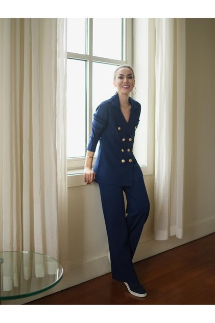 Styleboom X Katherıne Blazer Çelik Örgü Klasik Kesim Düğmeli Blazer Kadın Triko Ceket - Lac