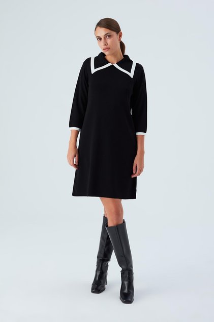 Grace Dress Rahat Kesim A Form Rayon Kadın Triko Elbise - Siyah