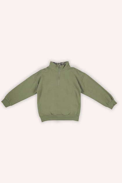 Erkek Çocuk Çanta Detaylı Haki Sweatshirt
