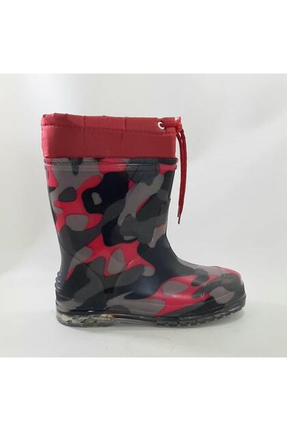 Black-pink Camouflage Wool Inside Girl's Rain Boots