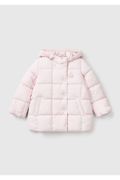 Girl's Light Pink Pufa Coat with Benetton Logo