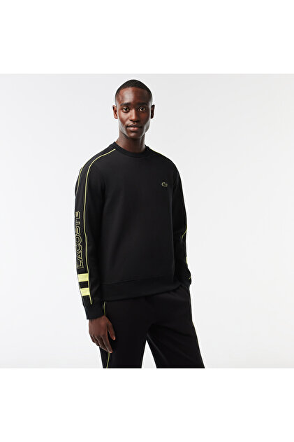 Lacoste Erkek Classic Fit Bisiklet Yaka Baskılı Siyah Sweatshirt