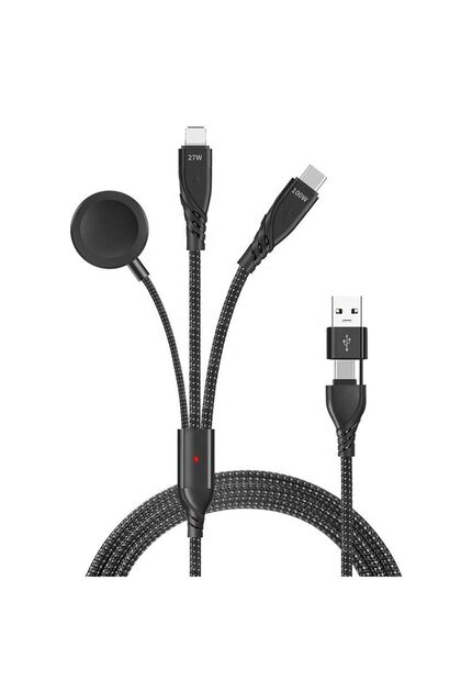 Apple Watch ile Uyumlu Kablosuz Şarj Aleti Örgü Kablo 5in1 Tüm iPhone ile Uyumlu USB PD Type C 100W