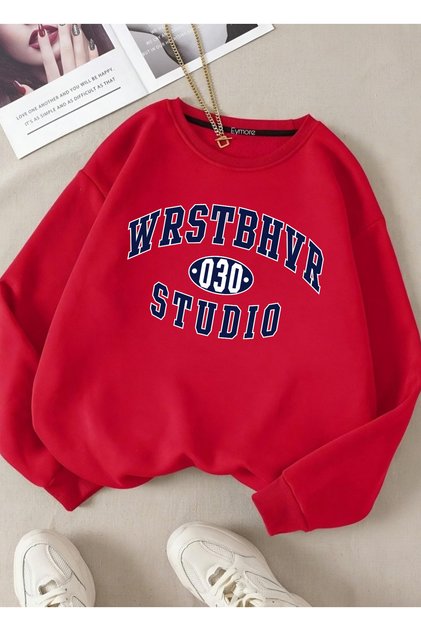 WRSTBHVR 030 STUDİO BASKILI BİSİKLET YAKALI SWEATSHİRT