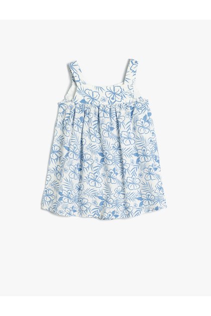 Hanging Dress Flower Patterned Square Collar Viscose Fabric