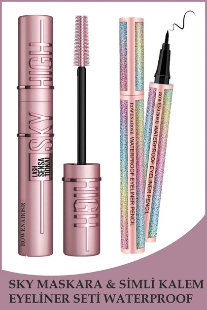 Maskara Pembe & Simli Siyah Kalem Eyeliner Seti Waterproof