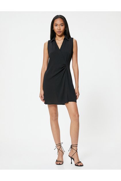 Mini Double-Breasted Dress Sleeveless Shirt Collar Aerobin Fabric