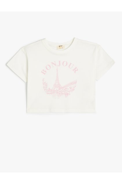 T-Shirt Short Sleeve Crew Neck Paris Print Detailed Cotton