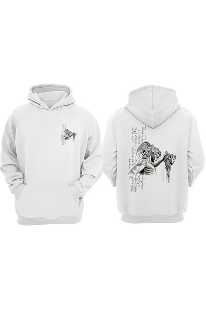 Unisex Greek Mythology Sculpture Design Front Back Printed Regular Fit White Sweatshirt