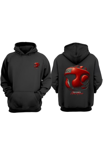 Unisex Amateur Headgear Boxing Design Front Back Printed Regular Fit Black Sweatshirt