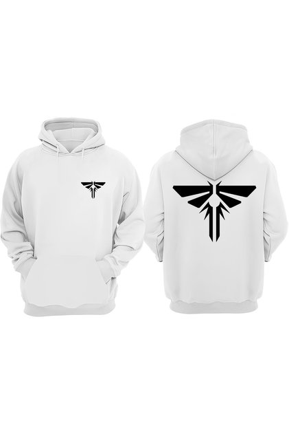 Unisex the Last of Us Drawing Logo Design Front Back Printed Regular Fit White Sweatshirt