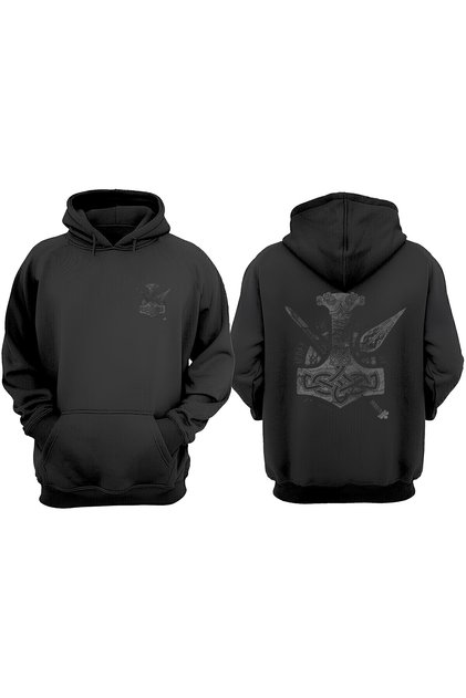 Unisex Viking Hammer and Sword Design Front Back Printed Regular Fit Black Sweatshirt