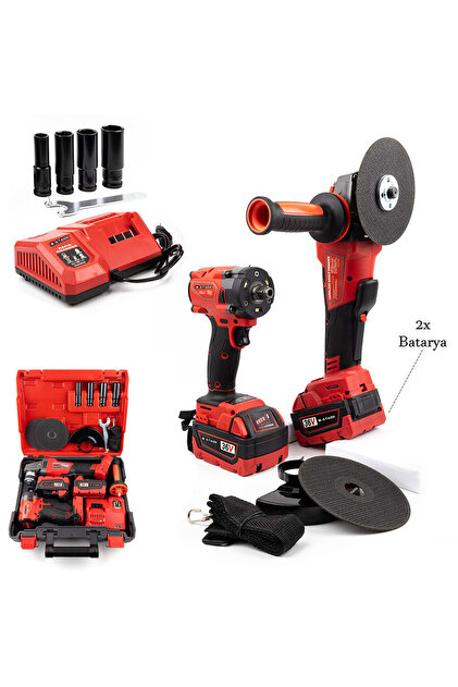 Sataok 36V 5Ah 2 Li Set Şarjlı Taşlama + Şarjlı Somun Sıkma Torklu