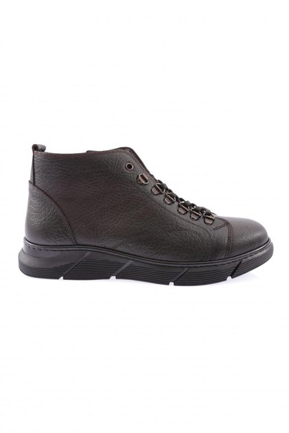 Men's Lace-Up Zippered Boots Brown Genuine Leather 361722696