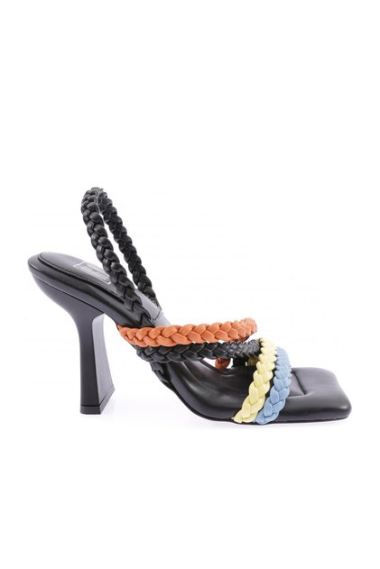 K705-22y Women's Blunt Toe Camouflage Patterned Twisted Cross Banded Heeled Shoes