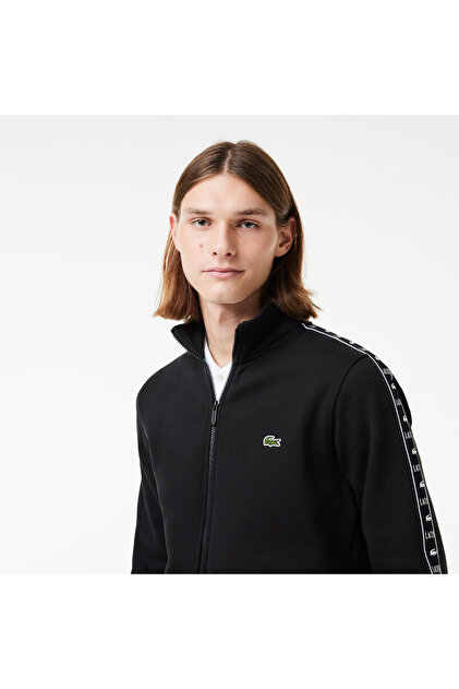 ココ‼️Lacoste ブラック ブルゾン Lacoste Erkek Classic Fit Dik Yaka Baskılı Siyah Sweatshirt