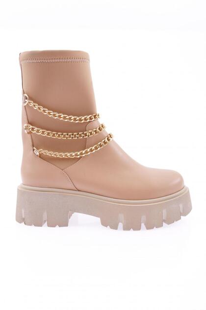 Es806 Women's Boots with Thick Chain Accessories Nude