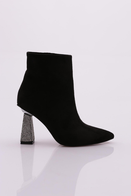 Women's Black Goblet Boots with Stone Detail - Stone Heel