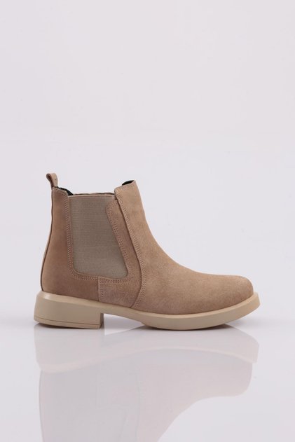 22531-22K Women's Boots with Elastic Sides Beige Suede Genuine Leather