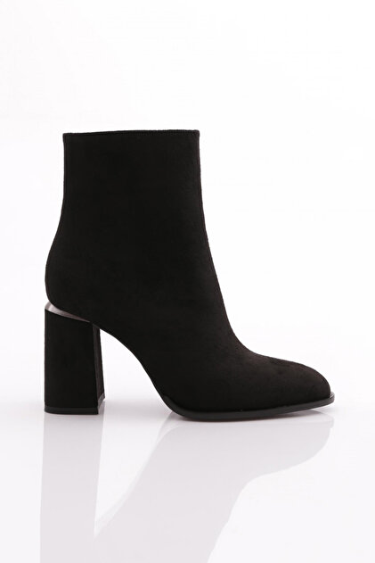 Black Suede Women's Heeled Boots - 613233210