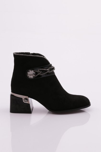 Women's heeled boot black suede 421233488