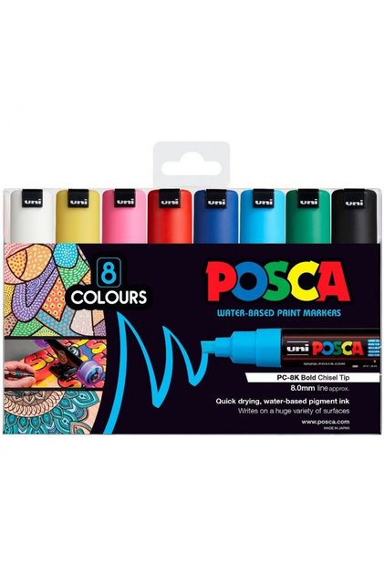 Uniball Posca 8mm Cut Tip Poster Marker 8 Colors / Pc-8K