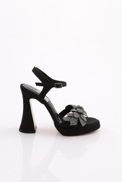 Women's Thick Heeled Evening Dress Shoes Black Nubuck Platinum Stone 71153564