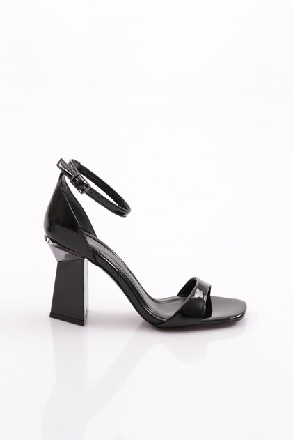 Women's Ankle Strap Heeled Evening Dress Shoes Black Patent Leather 355433210
