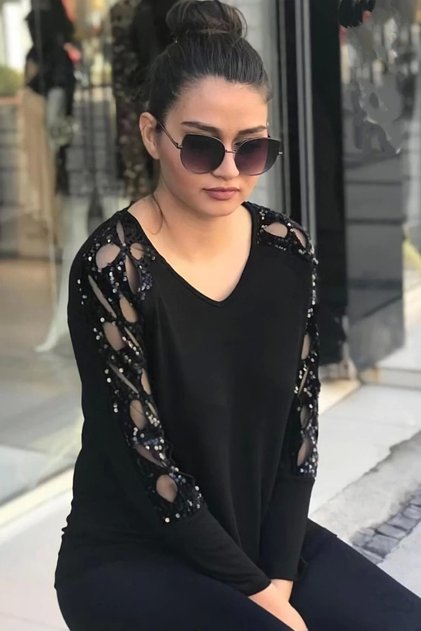 Sequin Blouse with Laser Cut Sleeves