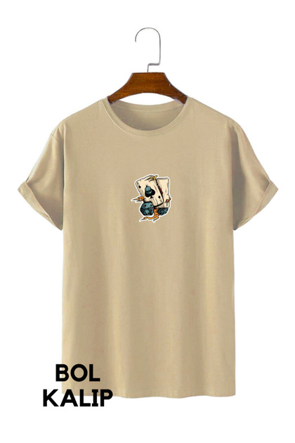 Men's Oversize Loose Cut T-shirt Black and White Colored Crew Neck Cotton Summer Printed Basic