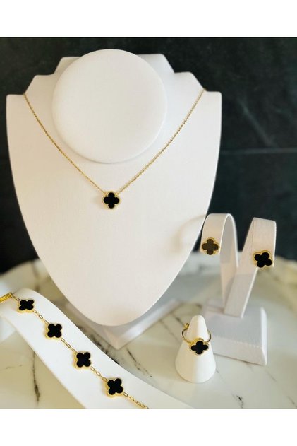 Black Gold Necklace Bracelet Earring Ring Set (Model Necklace Bracelet Earring Ring)