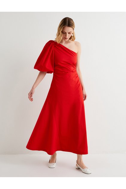 X Tuba Ünsal - One-Shoulder Balloon-Sleeved Midi Dress