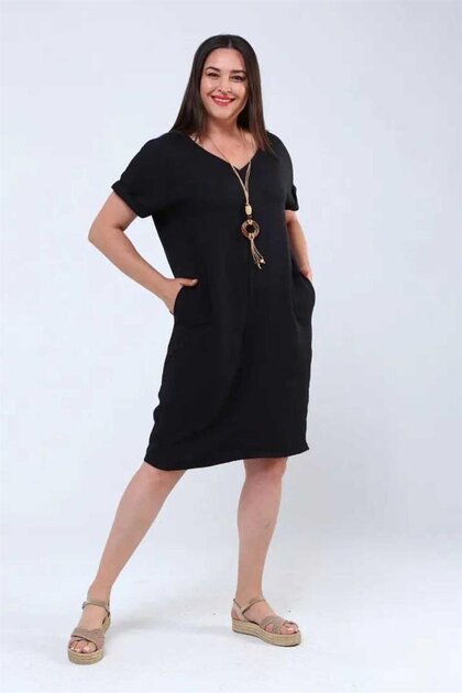 Plus Size Linen Ayrobin Dress Black